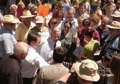 
Howard Dean greets supporters Friday in Boise's Julia Davis Park after giving a speech to promote the ideals of the Democratic Party to hundreds of people who gathered to hear his message.
 (Associated Press / The Spokesman-Review)