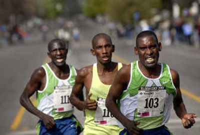 
Shown in the 2007 Bloomsday are, from left, Julius Kibet, John Yuda and defending champion John Korir.
 (File / The Spokesman-Review)