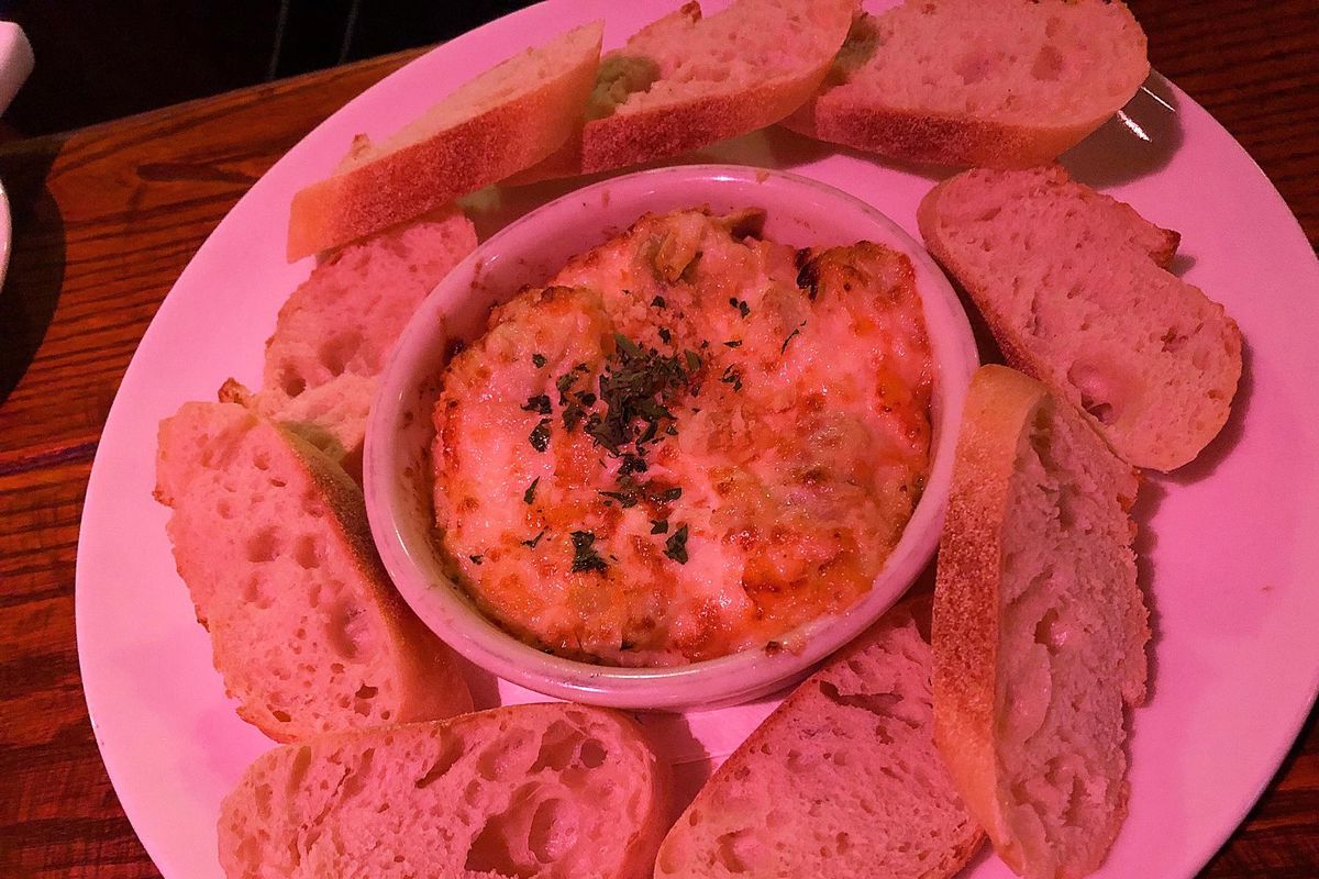 Oven-roasted crab and artichoke dip at Clinkerdagger. (Don  Chareunsy / The Spokesman-Review)