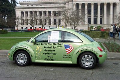 
The Biobug, a 2002 TDI Beetle, has run nearly 35,000 miles on biodiesel fuel only.
 (Photo courtesy of Jim Armstrong / The Spokesman-Review)