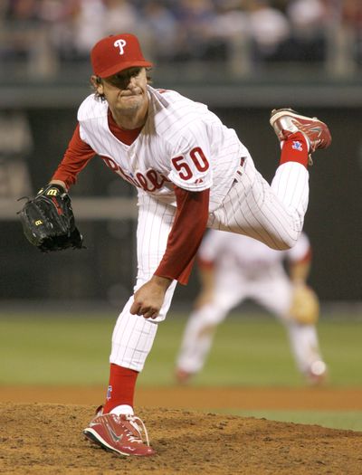 Associated Press Jamie Moyer needed just nine pitches in the ninth inning Friday to complete his shutout. (Associated Press)