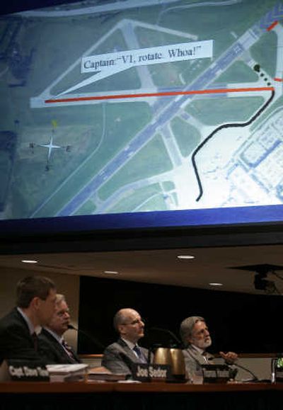 
The investigation into the crash of Comair Flight 5191 included a slide show Thursday, with this  image showing where the plane was on the runway and words from the cockpit voice recorder. Associated Press
 (Associated Press / The Spokesman-Review)