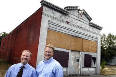 
Jeff Gilson, left, and Brian Jennings plan to open a business in the old St. Paul Market building formally called the Julius J. Danielson building in the West Central neighborhood.
 (Jed Conklin / The Spokesman-Review)