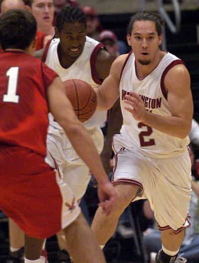 
Washington State's Derrick Low (2) brings the ball up against EWU's Milan Stanojevic, left. Associated Press
 (Associated Press / The Spokesman-Review)