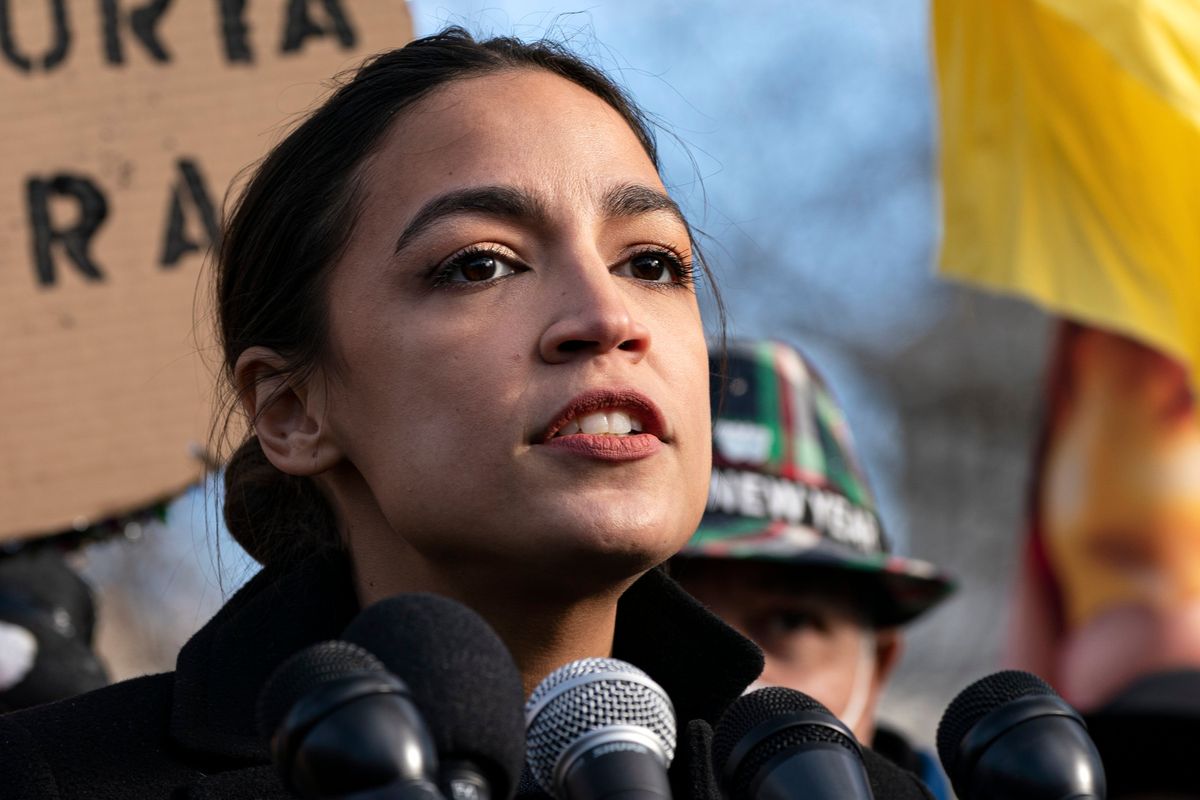 U.S. Rep. Alexandria Ocasio-Cortez, D-N.Y., speaks at a news conference urging the Senate to secure a pathway to citizenship in President Joe Biden