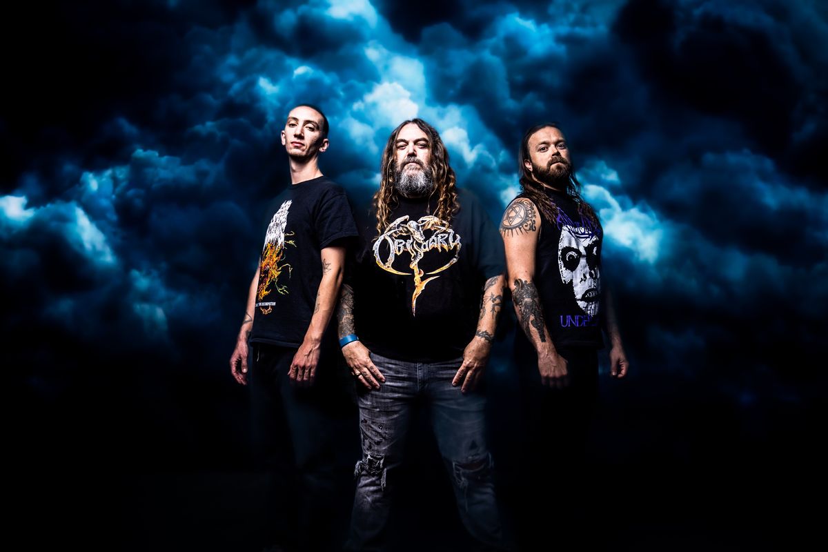 Soulfly’s Max Cavalera, center, has enjoyed making music with his son Zyon, left, and new guitarist Arthur Rizk, right. The band returns to Spokane on Wednesday.  (Courtesy photo)