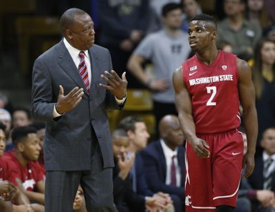 Washington State head coach Ernie Kent, left, and guard Ike Iroegbu will be back in Pac-12 action on Jan. 1 against Washington. The game will be on ESPNU. (David Zalubowski / Associated Press)