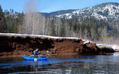 Anglers are finding late-lingering snow along the Coeur d'Alene River this spring.
(Rich Landers / The Spokesman-Review)