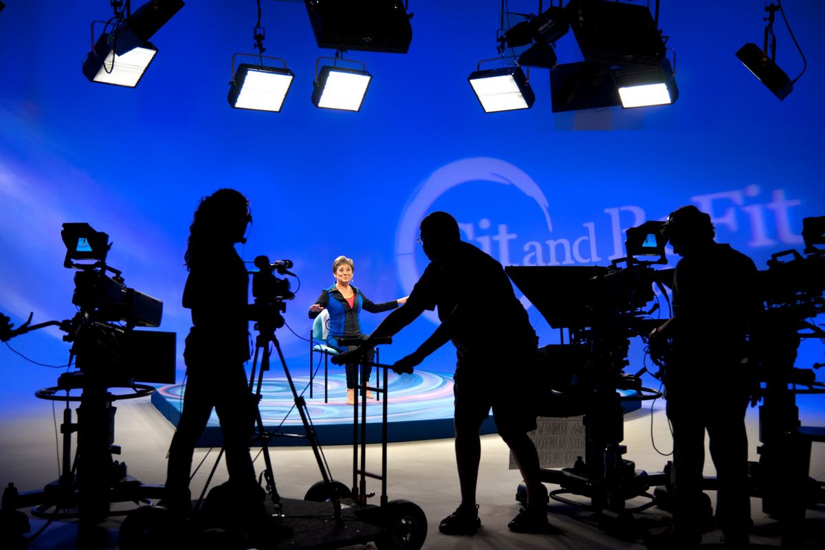 Mary Ann Wilson performs during the opening sequence of her “Sit and Be Fit” gentle exercise show in August 2014 at the KSPS studio in Spokane. Wilson died Wednesday at the age of 87. (Dan Pelle/The Spokesman-Review)