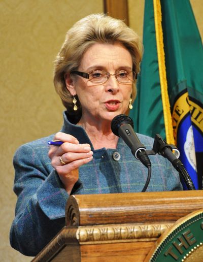 Gov. Chris Gregoire explains on Thursday how the budget the Legislature passed came together. (Jim Camden)