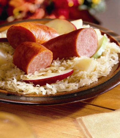 
Smoked Sausage Oktoberfest includes onion, sauerkraut, apples and apple juice, and potatoes.
 (Hillshire Farm Smoked Sausage. / The Spokesman-Review)
