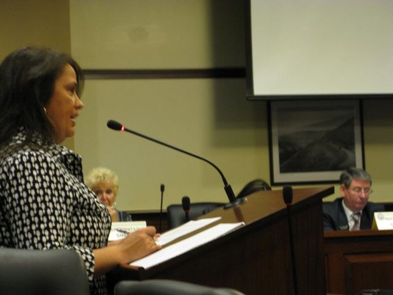 State Department of Administrator Director Teresa Luna testifies Tuesday in favor of legislation to evict the Occupy Boise encampment from state property. (Betsy Russell)