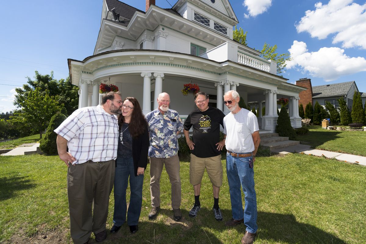 The small town of Tekoa has trestle fever. Supporters, left to right, Ted Blaszak, and his wife, Debra Blaszak, John Miller, Pete Martin and Monte Morgan, want to renovate the old trestle as an attraction for recreational use on the John Wayne Trail. They are having a fundraiser gala at the Blaszak’s historic mansion on Friday, as well as other events to promote the trail. (Colin Mulvany)