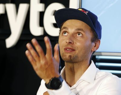 Poland’s daredevil Andrzej Bargiel attends a news conference in Warsaw, Poland, Friday, Aug. 3, 2018.  Bargiel showed video from his go-pro camera and from a drone showing his July 22 descent on skis down the steep, narrow passages on K2 that rises 28,251 feet above sea level. (Czarek Sokolowski / Associated Press)