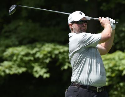Steve Wheatcroft hits on the 17th hole during the first-round of the John Deere Classic golf tournament Thursday, July 12, 2018, in Silvis, Ill. (Todd Mizener / Rock Island Argus via AP)