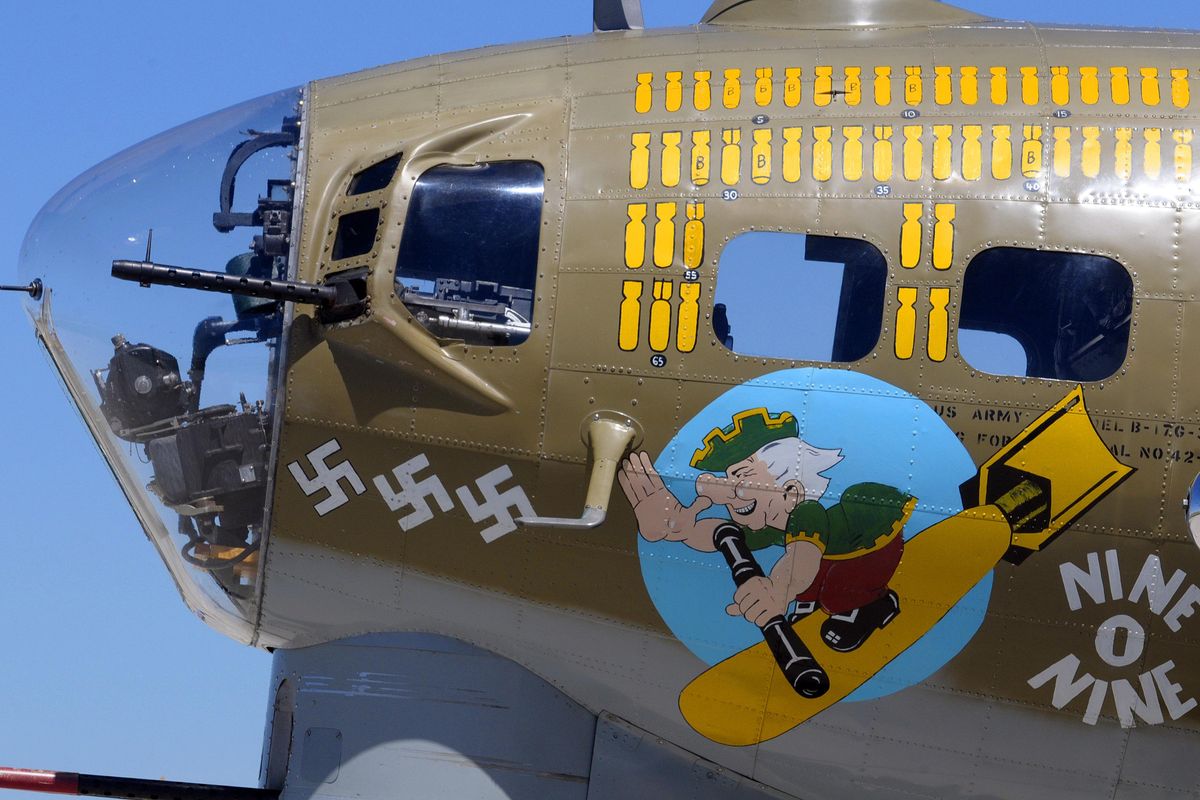 The nose art of the restored B-17 bomber called the "Nine-O-Nine" shows missions and fighters shot down. The B-17 Flying Fortress was in Spokane in 2010. (The Spokesman-Review photo archive / SR)