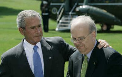 
President Bush and Karl Rove at a White House news conference Monday. Associated Press
 (Associated Press / The Spokesman-Review)