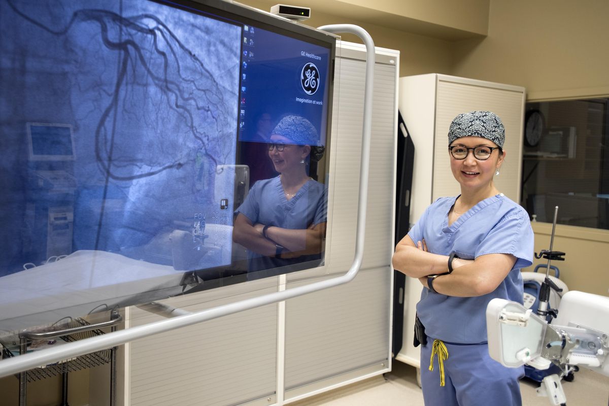 Deaconess cardiologist Dr. Ellie Mueller became the first in Spokane to install an absorbable coronary artery stent. The body absorbs it, making it a good alternative to metal stents that can become blocked again over time. (Dan Pelle / The Spokesman-Review)