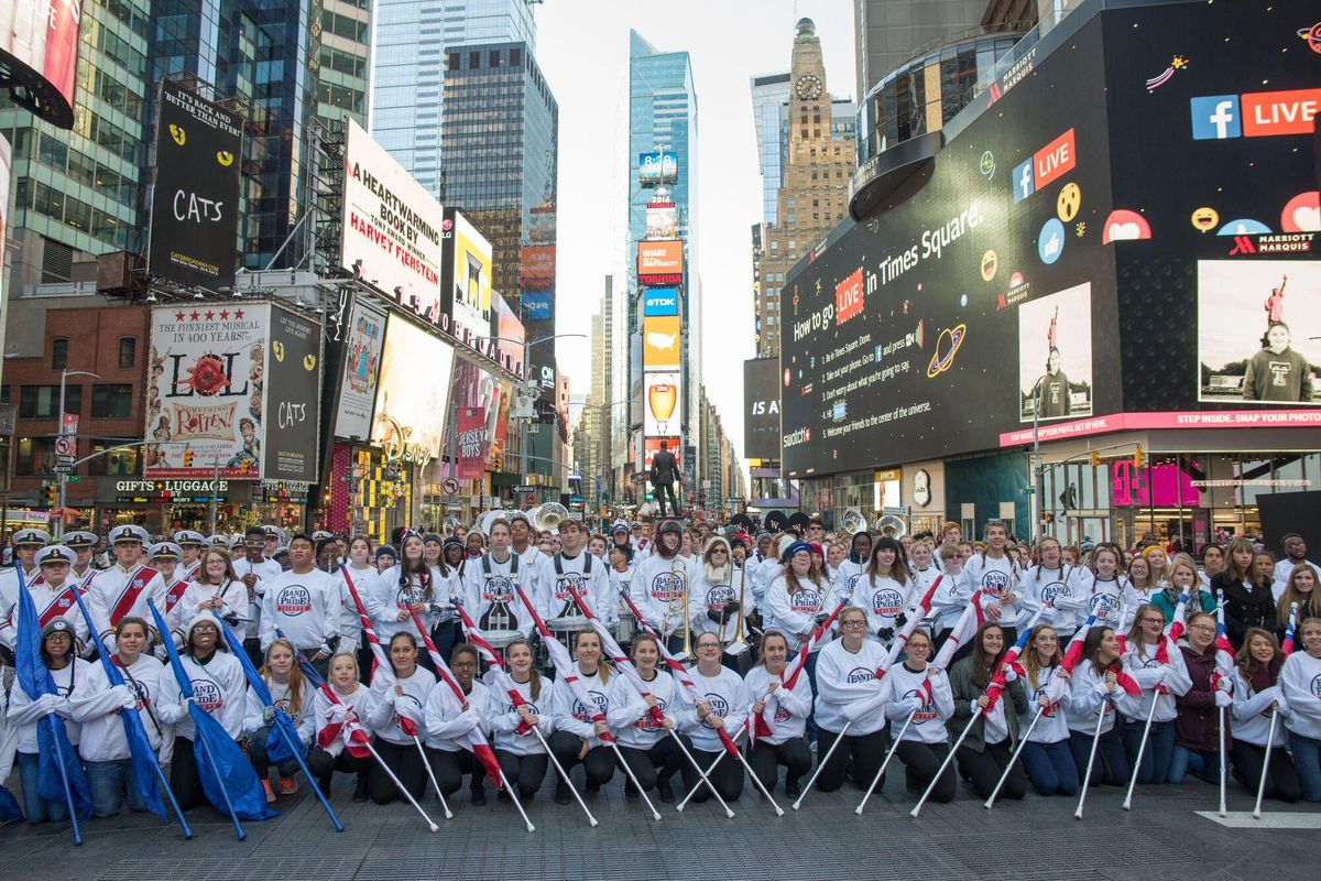 West Valley High School Marching Band and Color Guard and other musicians who participated in the Veterans Day Parade and Band of Pride Patriotic Concert last month in New York City. (CRAIG GOODWIN)
