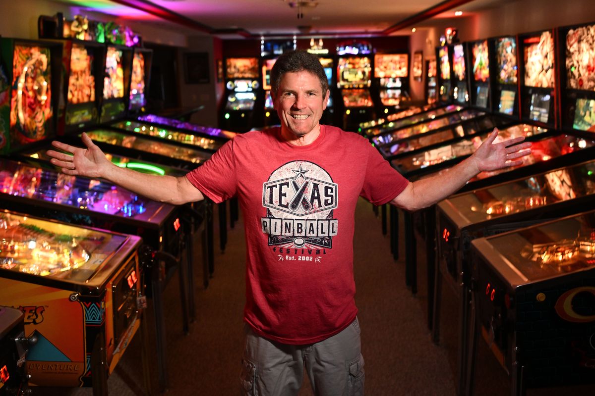Mike Hogue has 29 pinball machines in his game room. (COLIN MULVANY /THE SPOKESMAN-REVIEW)