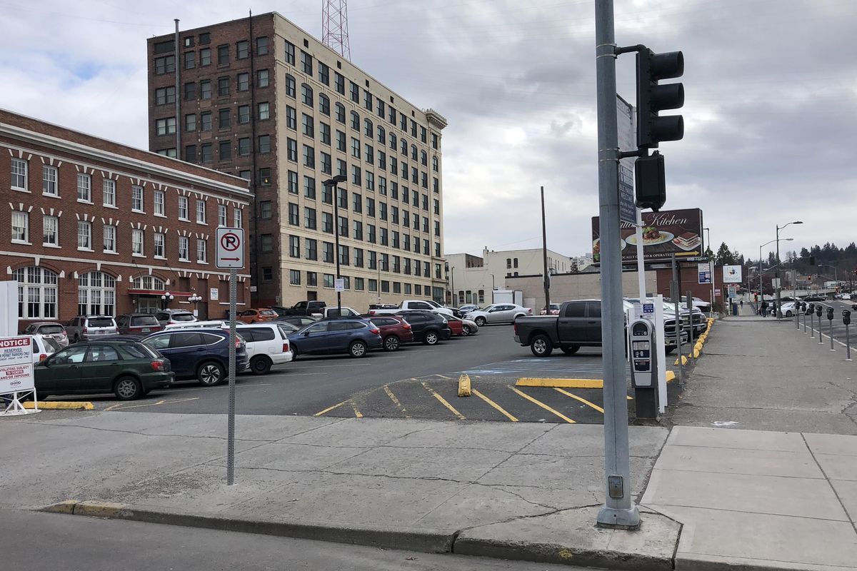 2018 - The southeast corner of Bernard St. and Main Ave. is now a parking lot, but before 1945 it was a three-story woodframe hotel called the Umatilla, built by pioneer businessman Henry French in 1889. It survived the 1889 fire but succumbed to the flames in 1945. The burned out building was finally torn down in 1947. (Jesse Tinsley / The Spokesman-Review)