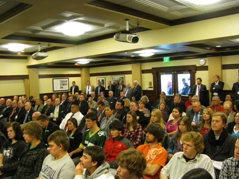 This is the crowd for the House Judiciary Committee hearing Wednesday on the Coeur d'Alene Tribe's tribal policing legislation. (Betsy Russell)