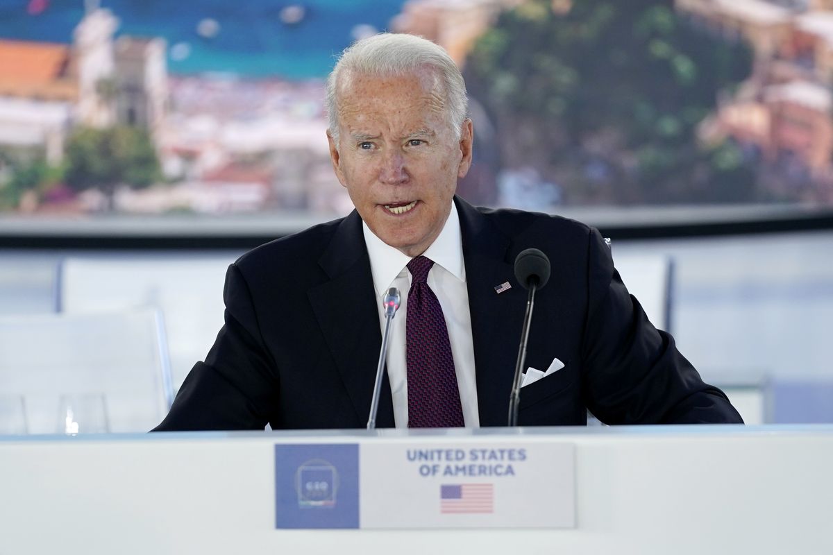 President Joe Biden hosts an event on global supply chains at the G-20 leaders summit Sunday in Rome.  (Evan Vucci)