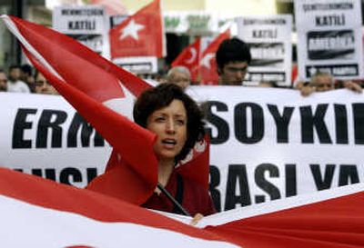 
Protesters  demonstrate Thursday in Istanbul, Turkey, against the U.S. and a House panel's passing of a bill labeling World War I-era killings of Armenians as genocide. Associated Press
 (Associated Press / The Spokesman-Review)