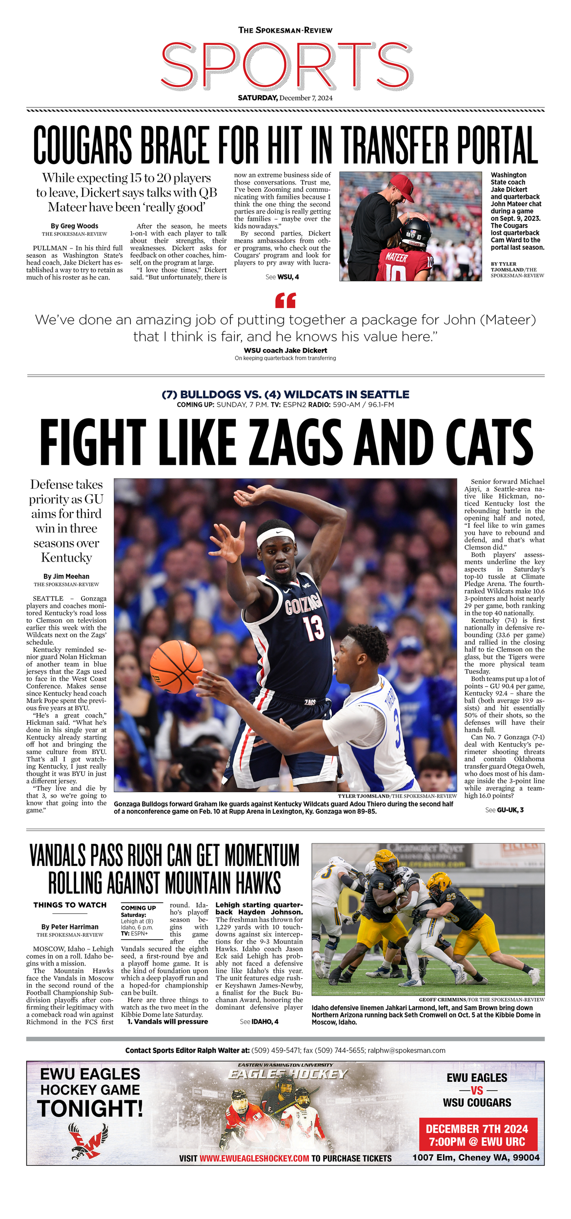 Sports Front Page for Dec. 7, 2024 The SpokesmanReview