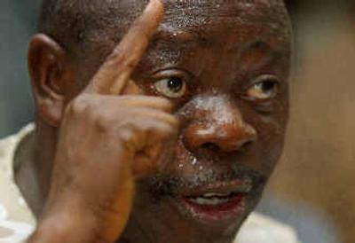 
Adams Oshiomhole speaks to journalists in Lagos, Nigeria, on Sunday. 
 (Associated Press / The Spokesman-Review)
