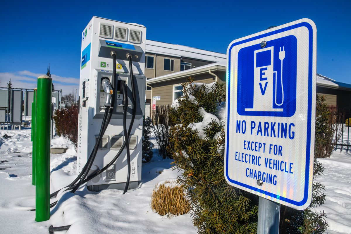 Avista is matching a $2.5 million grant to SRTC for electric vehicle charging infrastructure. This Fast Charger station is located near the corner of Cedar Street and Bridge Ln. in Kendall Yards.  (DAN PELLE/THE SPOKESMAN-REVIEW)