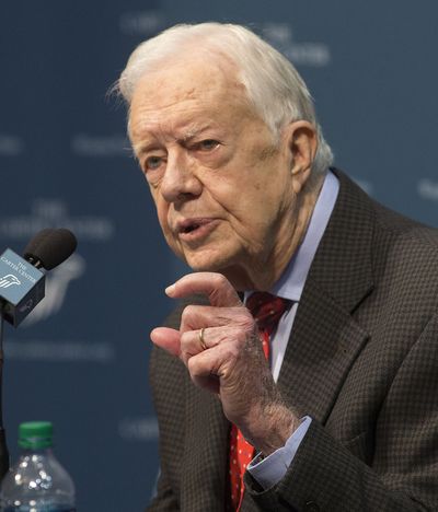 Former President Jimmy Carter talks about his cancer diagnosis during a news conference Thursday at the Carter Center in Atlanta. (Associated Press)