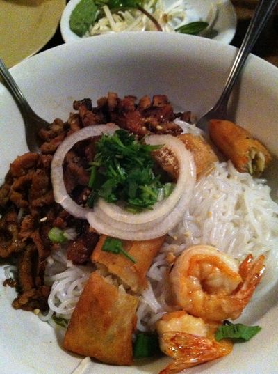 Tom thit nuong cha gio is Vietnamese vermicelli rice noodles served with shrimp, pork and egg rolls at Asia Restaurant on Spokane’s South Hill. (Lorie Hutson)
