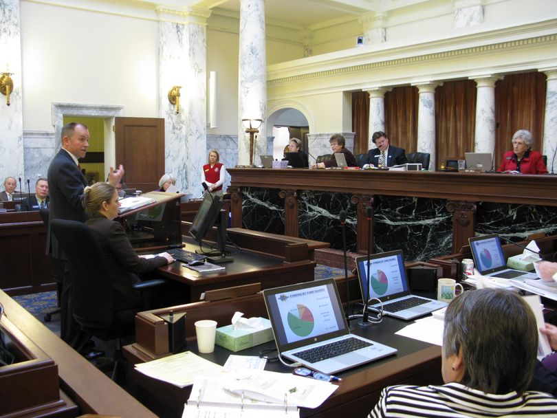 Idaho state Lands Director Tom Schultz makes his budget pitch to lawmakers on Monday morning (Betsy Russell)