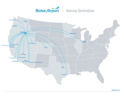 A map of nonstop flights offered by Boise Airport.  (Courtesy of iflyboise.com)
