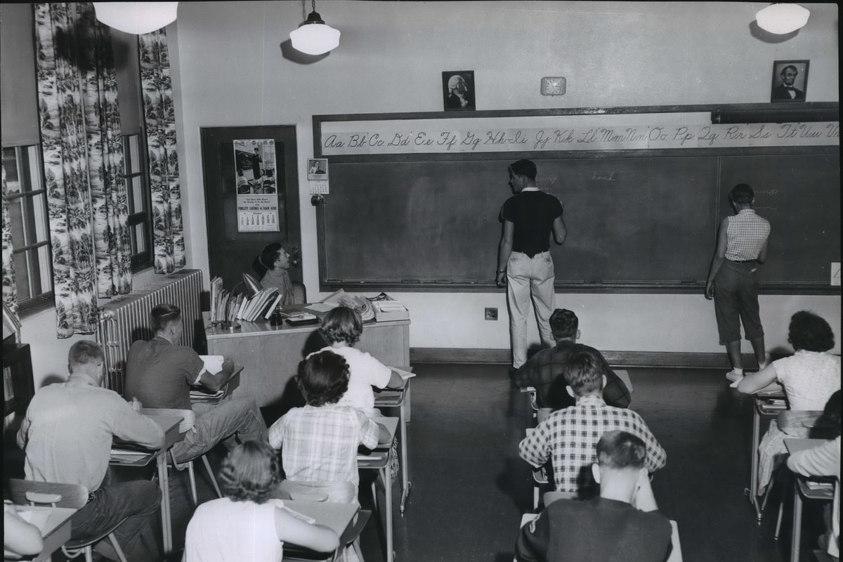 Classroom scene in Lakeland Village. Photo dated Dec. 5, 1957.  (Spokesman-Review archives)