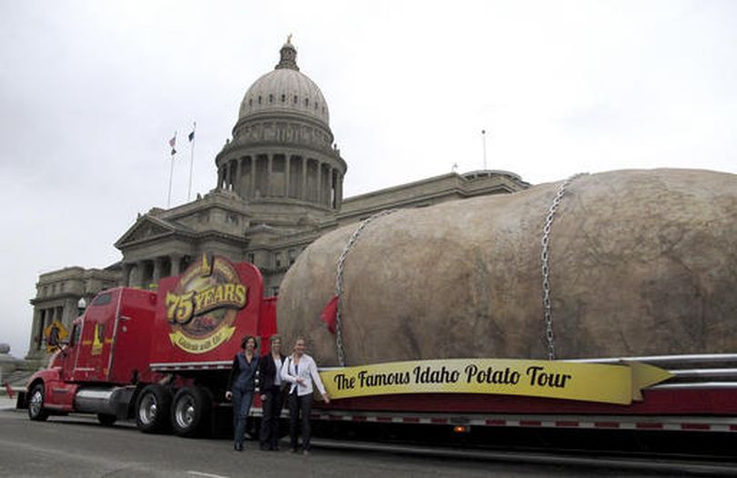 The Idaho Potato Commission says its traveling advertisement, the Great Big Idaho Potato Truck, could roll on indefinitely. The Capital Press reports that IPC considered retiring the truck after its current tour, but recent comments from celebrities like retired Los Angeles Lakers guard Kobe Bryant may have saved it. The truck is scheduled to cover 25,000 miles during its fifth national tour. Highlights include stops at the Kentucky Derby and the premier of Idaho the Musical in Las Vegas. This file photo from 2012 shows the truck in front of Idaho's state Capitol. (AP / John Miller)