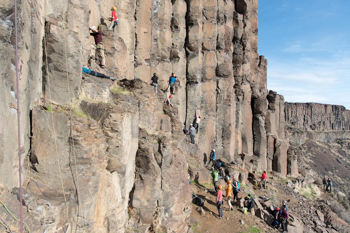 Climbers flock to Vantage, Washington, on Feb. 3, 2018. With spring more climbers will head outside, underscoring the importance of safety. (Eli Francovich / The Spokesman-Review)