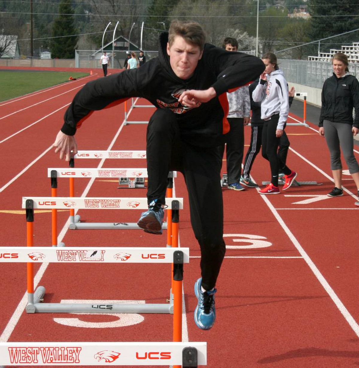 West Valley hurdler Mac Baxter works on his technique. Baxter already owns the fastest times in Class 2A in both the 110 and 300 hurdles this season.