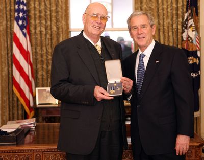 President George W. Bush stands with Forrest M. Bird, after presenting him with the 2008 Presidential Citizens Medal  at  the White House in December. White House photo by Chris Greenberg (White House photo by Chris Greenberg / The Spokesman-Review)