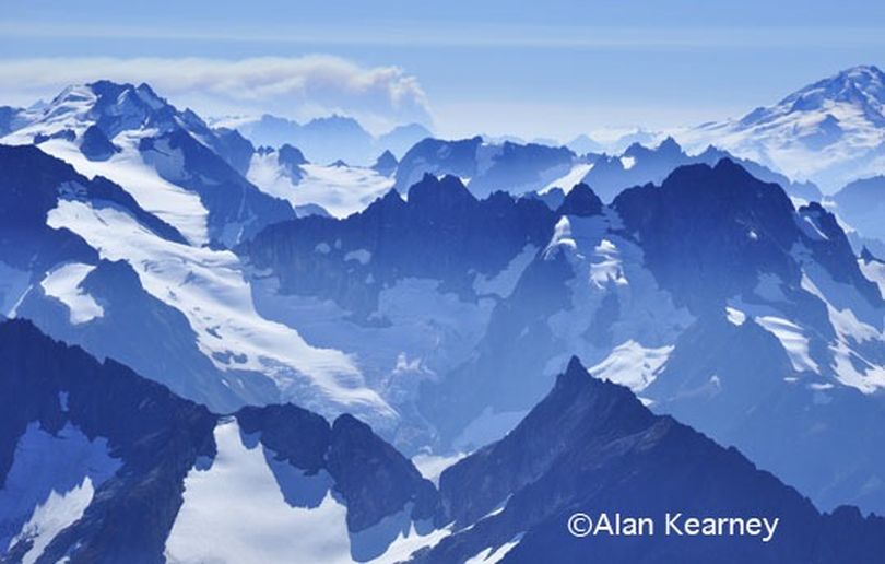 In 1982, climber Alan Kearney took this photo of Inspiration Glacier from the summit of Forbidden Peak in the Cascades.  Copyright Alan Kearney (Alan Kearney)