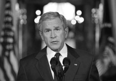 
President Bush pauses in the Cross Hall of the White House as he speaks Tuesday after   vetoing legislation to pull U.S. troops out of Iraq. 
 (Associated Press / The Spokesman-Review)