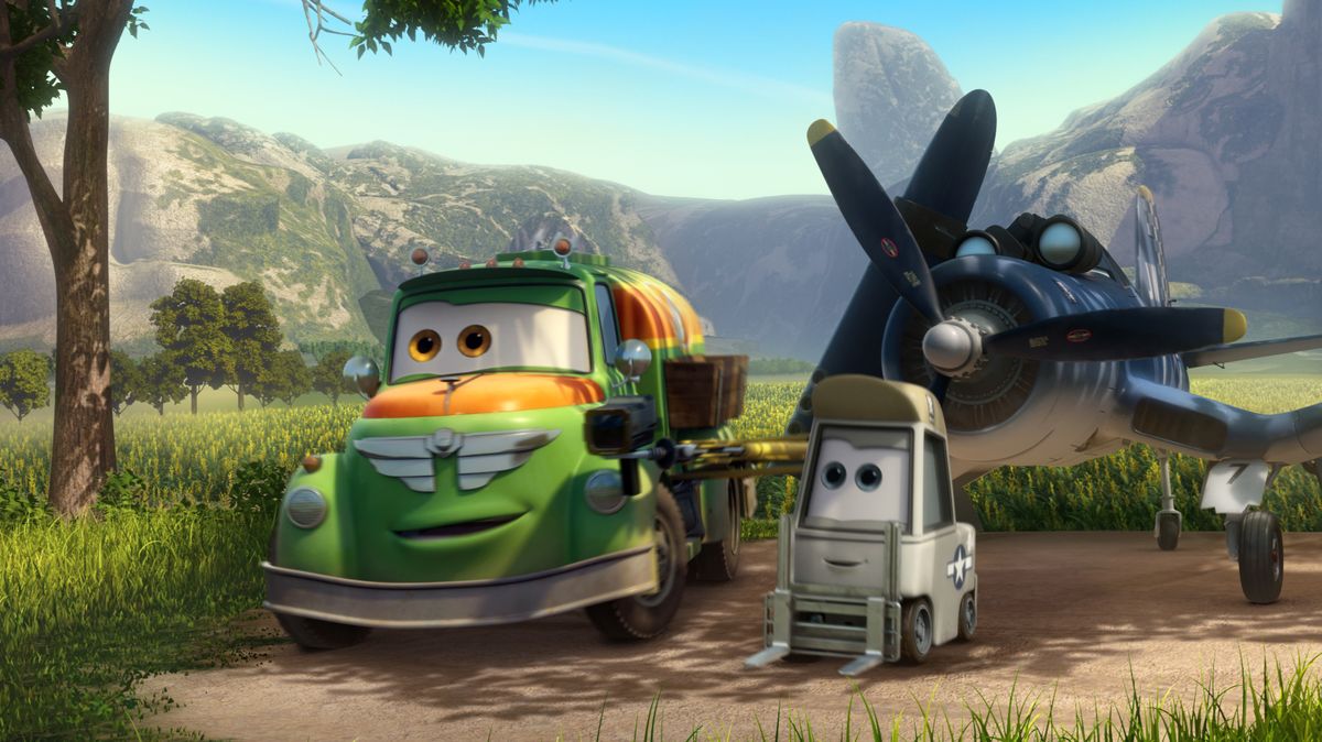 Brad Garrett voices Chug the fuel truck, left, in the upcoming animated film “Planes.”