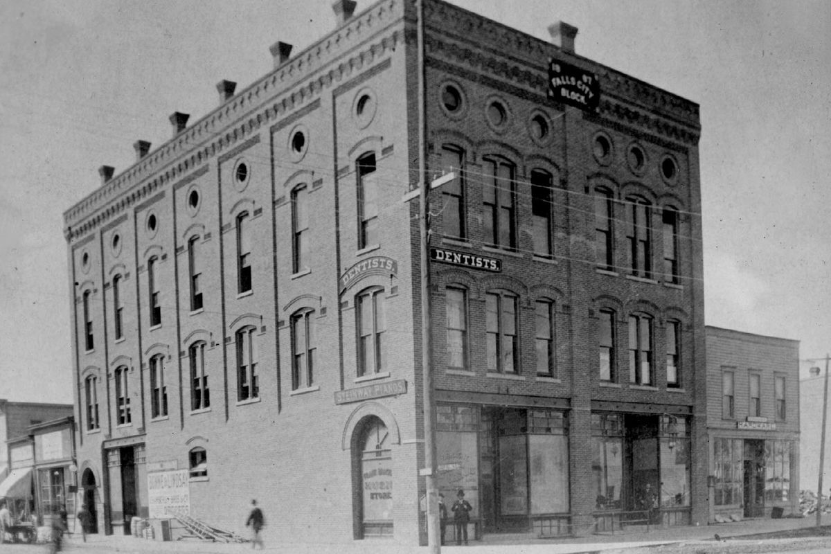 Circa 1888: The Falls City Block, one of Spokane