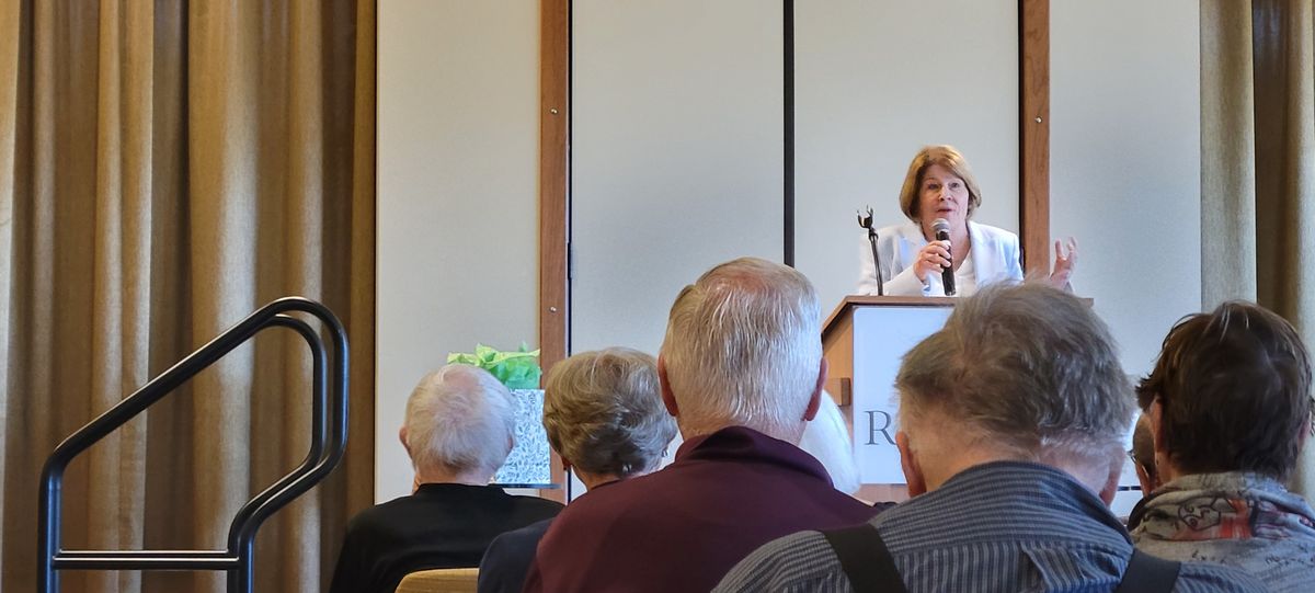 Spokane Mayor Lisa Brown speaks to a crowd of around 300 community members at an Earth Day celebration at Rockwood Retirement Communities on Monday in Spokane.  (Nick Gibson / The Spokesman-Review)
