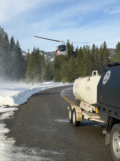 Law enforcement and rescue teams respond to avalanche incident in central Washington on Sunday. Two men were killed while backcountry snowmobiling and two others were rescued from the scene.  (Kittitas County Sheriff's Office)