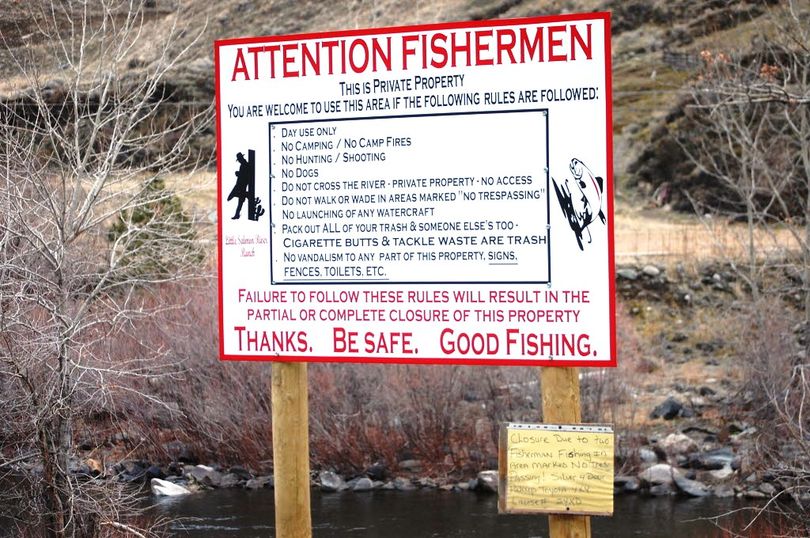 This sign was posted on private land along the Little Salmon River near Riggins long before the landowner signed an agreement with Idaho Fish and Game to allow public access if anglers mind a negotiated set of rules. (Eric Barker / Lewiston Tribune)