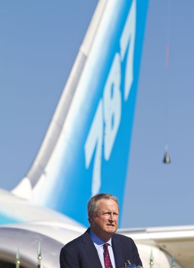 Boeing President and CEO of Commercial Airplanes Jim Albaugh speaks at the Federal Aviation Administration’s certification of the Boeing 787 on Friday in Everett. The certification clears the way to deliver the first jet to All Nippon Airways of Japan. (Mike Siegel)