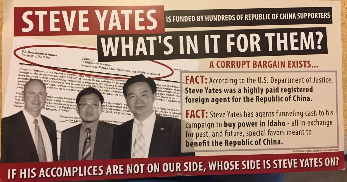 A campaign flier claiming GOP lieutenant governor hopeful Steve Yates is in the pay of foreign government appeared in Idaho mail boxes this week. (Idaho Press-Tribune)