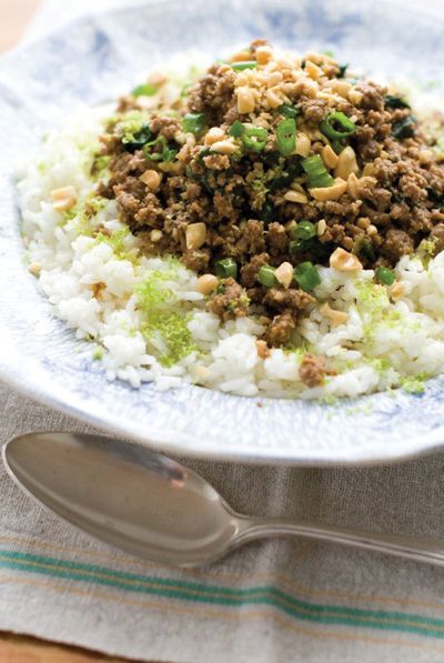 With kids heading back to school, time gets short for making a dinner the family can all sit down to eat. “High Flavor, Low Labor: Reinventing Weeknight Cooking” by J.M. Hirsch offers quick recipes including this red curry beef the author calls a “Thai-inspired sloppy joe.” 